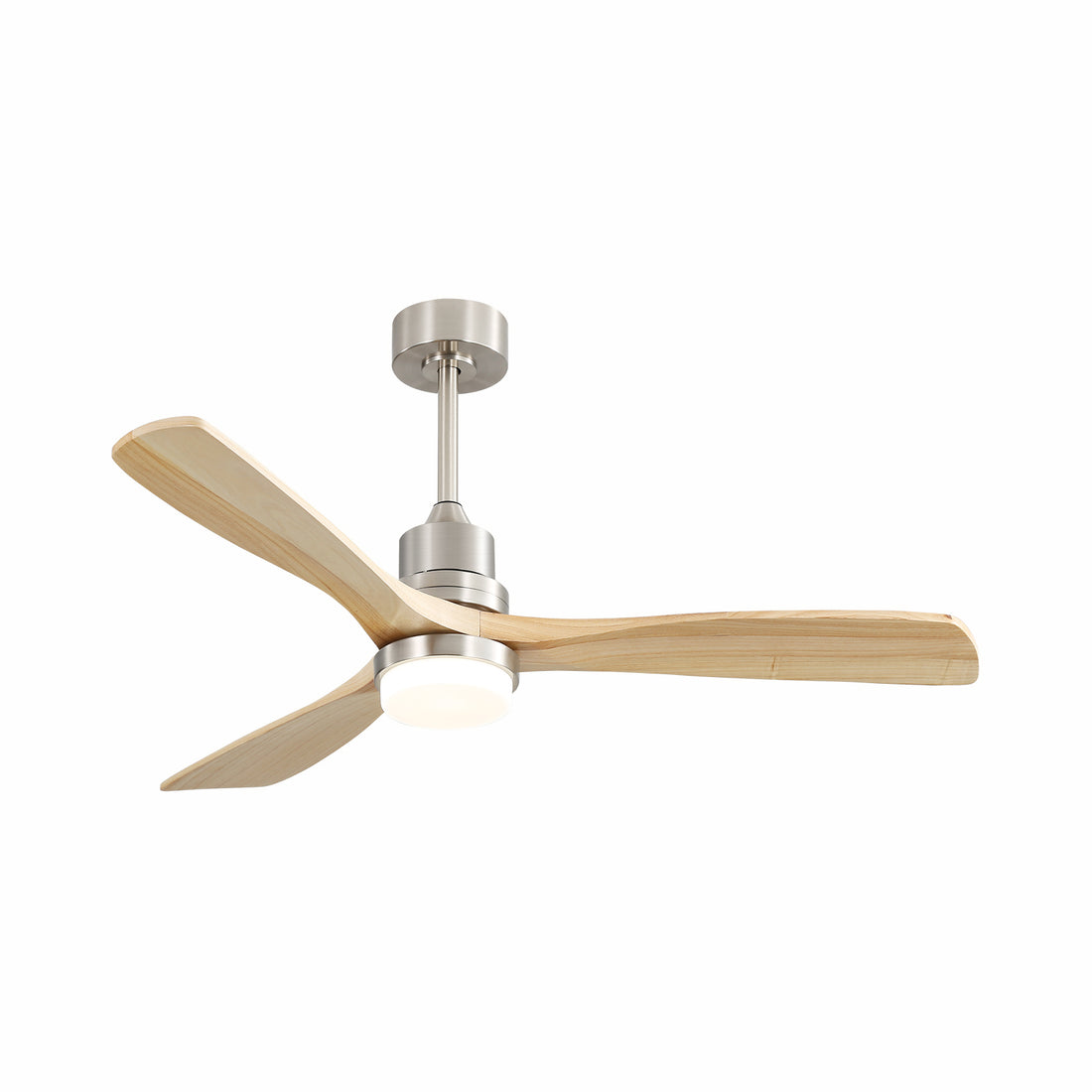 Indoor 52 Inch Ceiling Fan With Dimmable Led Light 6 Speed Remote 3 Wood Blade Reversible Dc Motor For Bedroom Brushed Nickel Metal & Wood