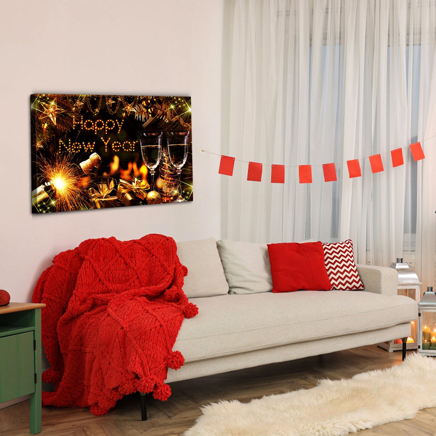 1Pcs Framed Canvas Wall Art Decor Painting For Year, Golden Happy Year Bless Champagne Gift Painting For Year Gift, Decoration For Chrismas Eve Office Living Room 4028In Thickness 1.5Inch Rectangle Framed Multicolor Year'S Oversized 41In Canvas Cultures