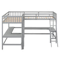 Wood Twin Size L Shaped Loft Bed With Ladder And 2 Built In L Shaped Desks, Gray Box Spring Not Required Twin White Wood Bedroom Solid Wood Mdf