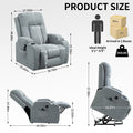 Infinite Position Single Motor Up To 350 Lbs Power Lift Recliner Chair For Elderly, Heavy Duty Motion Mechanism With 8 Point Vibration Massage And Lumbar Heating, Usb Charging Port, Cup Holders, Grey White Metal Primary Living Space Heavy Duty Pine Grey