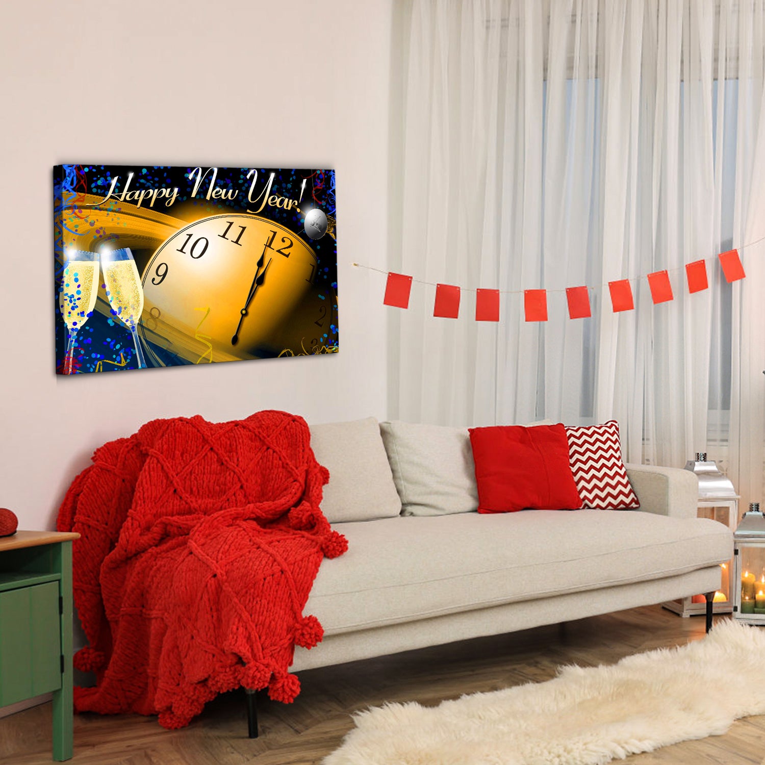 1Pc Framed Canvas Wall Art Decor Painting For Year,Happy Year Count Down Gift Painting For Year Gift,Decoration For Chrismas Eve Office Living Room, Bedroom Decor 4028In Thickness 1.5Inch Rectangle Framed Multicolor Year'S Oversized 41In Canvas Cultures
