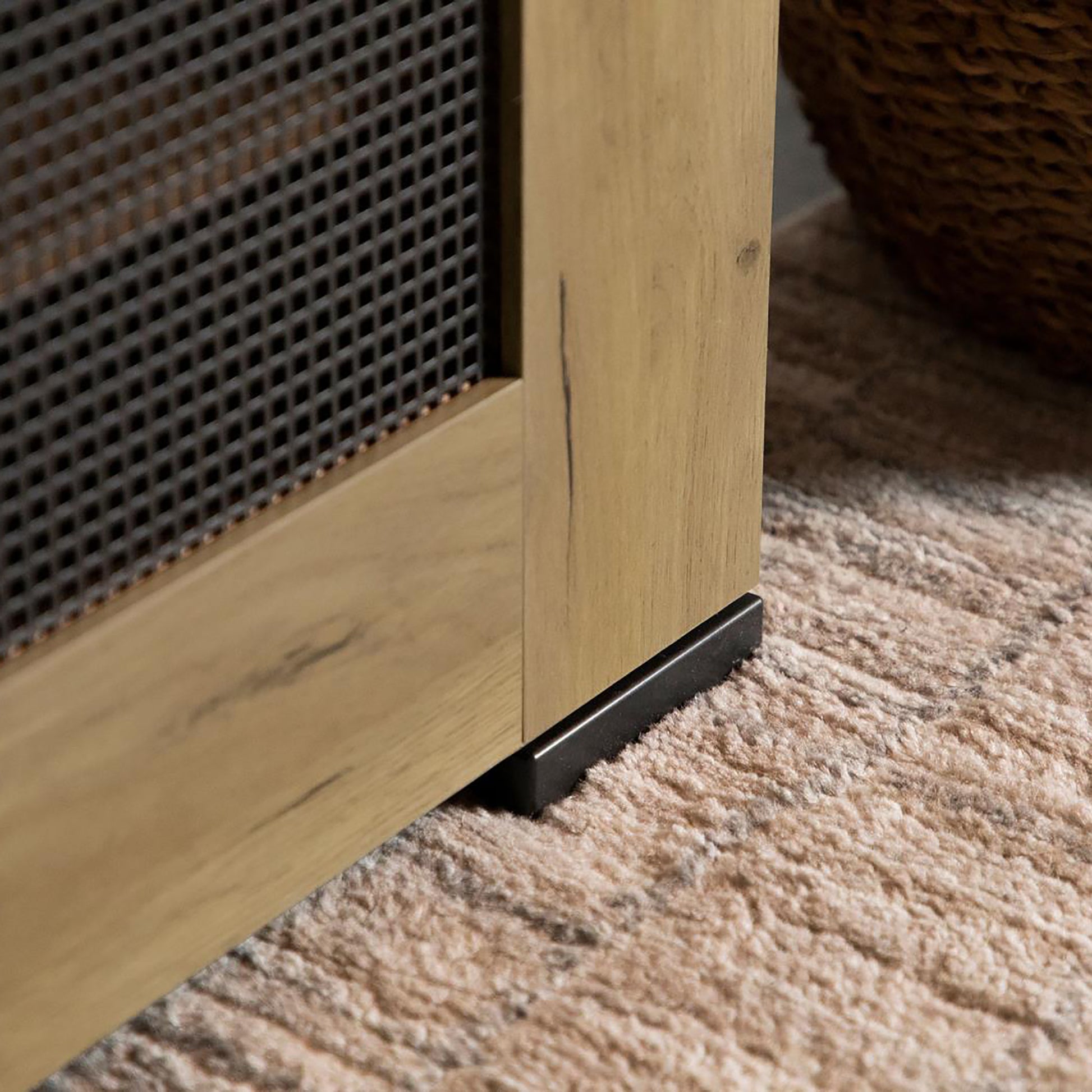 Golden Oak And Black Mesh Door Accent Cabinet Standard 5 Or More Shelves Oak Brown Light Brown Primary Living Space Adjustable Shelves Farmhouse,Rustic Wood