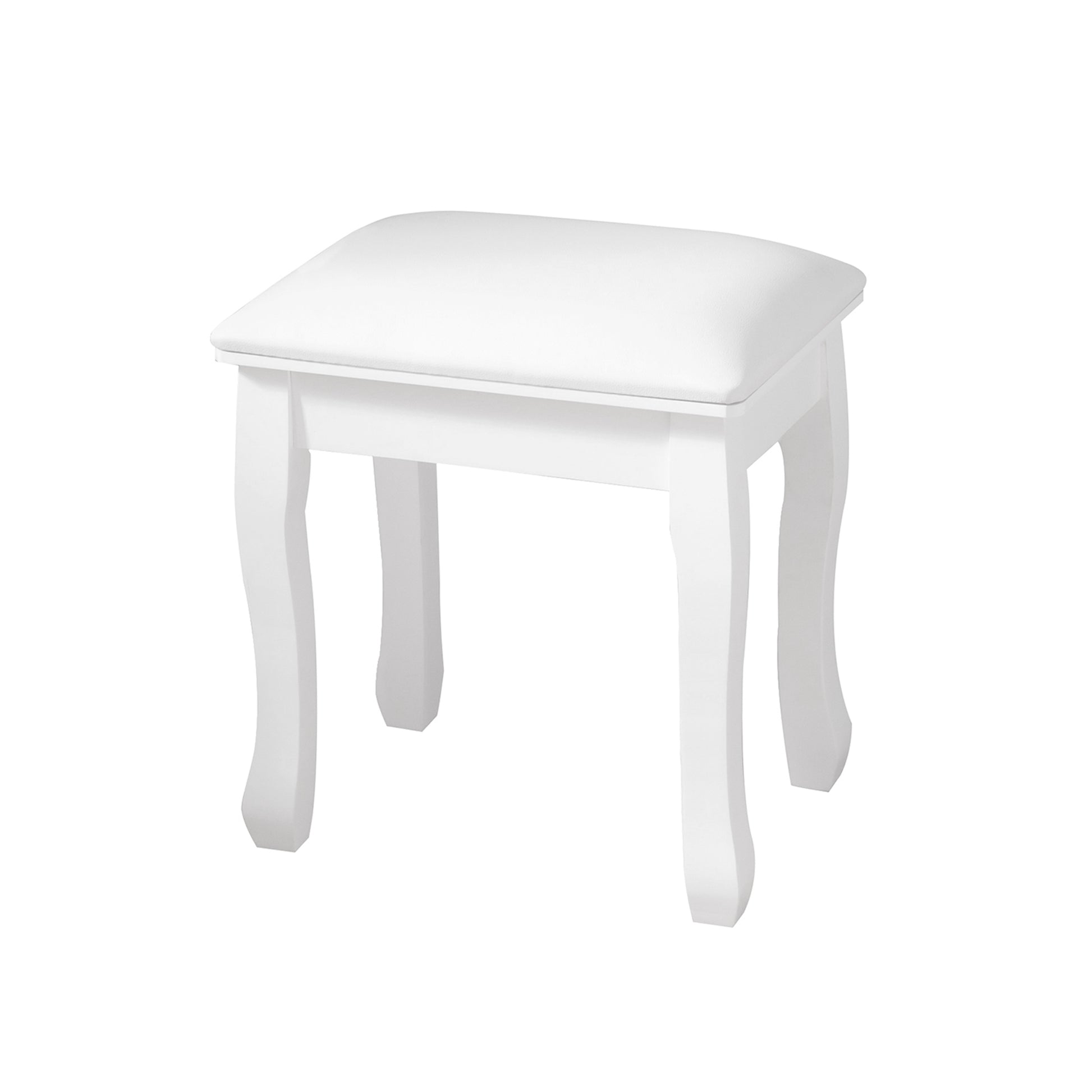 White Vanity Stool Padded Makeup Chair Bench With Solid Wood Legs White Mdf