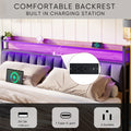 King Bed Frames With Storage Headboard And Drawers, Led Platform Bed Frame King Size, Led Upholstered Bed Frame With Charging Station, No Box Spring Needed, Easy Assembly, Grey Box Spring Not Required King Gray Metal Bedroom Bed Frame Mdf Metal