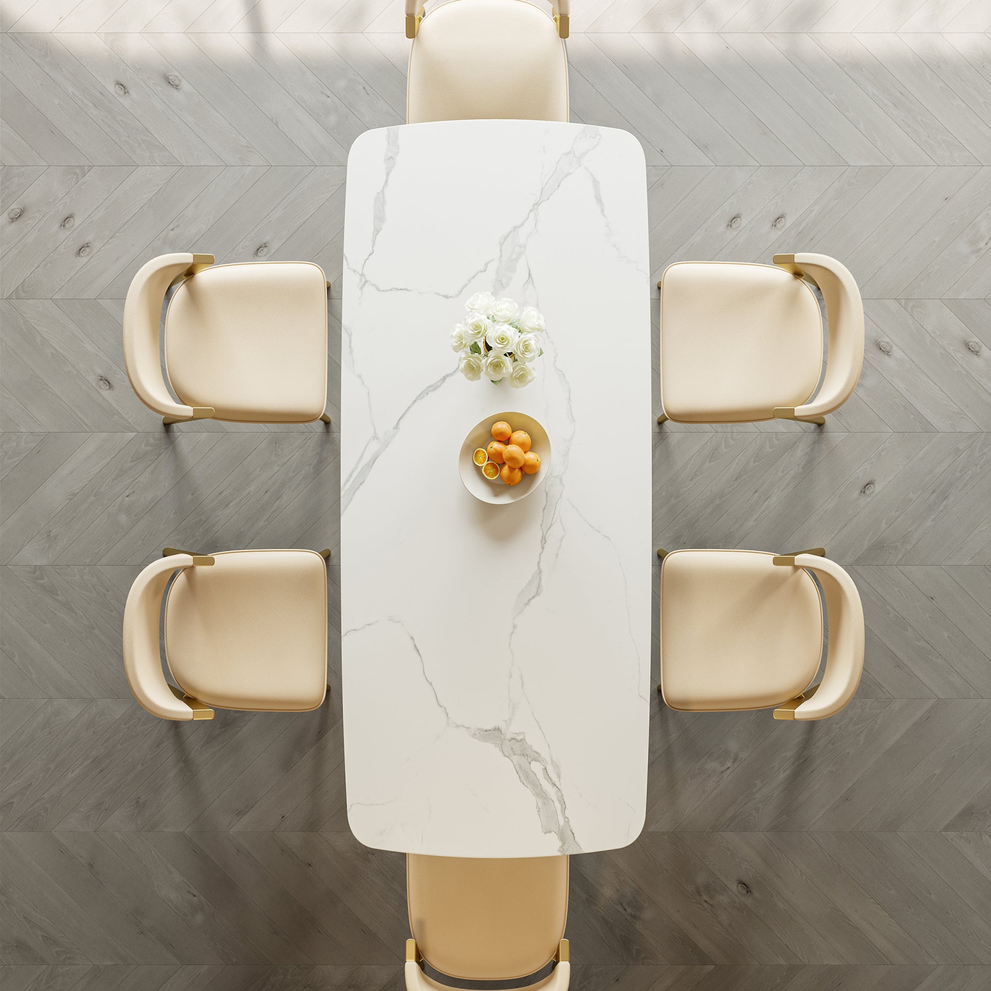 Titanium Gold Stainless Steel Dining Table With Polished Snow Mountain Stone Surface Supports Up To 94.5 Kg Excluding Chairs White Stainless Steel