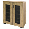 Golden Oak And Black Mesh Door Accent Cabinet Standard 5 Or More Shelves Oak Brown Light Brown Primary Living Space Adjustable Shelves Farmhouse,Rustic Wood