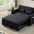 Modern Linen Convertible Loveseat Sleeper Sofa Couch With Adjustable Backrest, 2 Seater Sofa With Pull Out Bed With 2 Lumbar Pillows For Small Living Room & Apartment Black Polyester