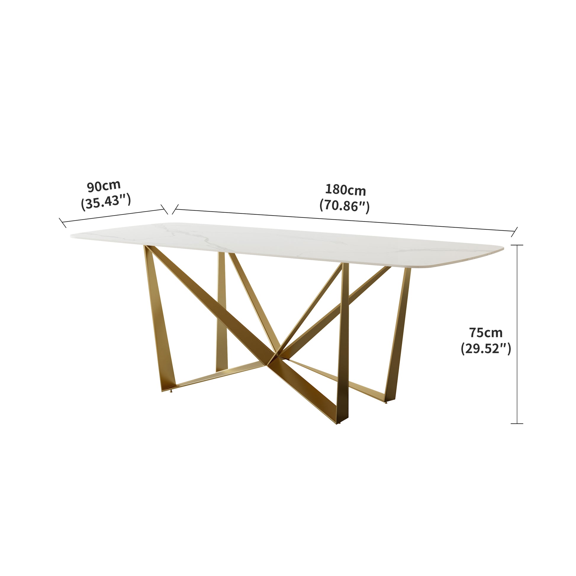 Titanium Gold Stainless Steel Dining Table With Polished Snow Mountain Stone Surface Supports Up To 94.5 Kg Excluding Chairs White Stainless Steel
