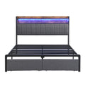 Queen Bed Frames With Storage Headboard And Drawers, Led Platform Bed Frame Queen Size, Led Upholstered Bed Frame With Charging Station, No Box Spring Needed, Easy Assembly, Grey Box Spring Not Required Gray Metal Bedroom Bed Frame Mdf Metal