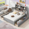 Full Size Platform Bed With Storage Headboard, Charging Station And 4 Drawers, Gray Box Spring Not Required Full Gray Wood Bedroom Bed Frame Solid Wood Mdf