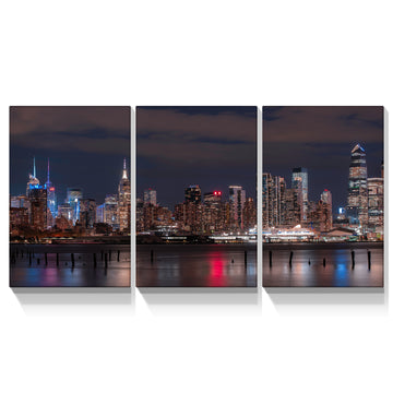 3 Panels Framed Canvas City Night Scape Wall Art Decor,3 Pieces Mordern Canvas Painting Decoration Painting For Chrismas Gift, Office,Dining Room,Living Room, Bathroom, Bedroom Decor Ready To Hang Rectangle Framed Multicolor Oversized 41In Canvas Cities