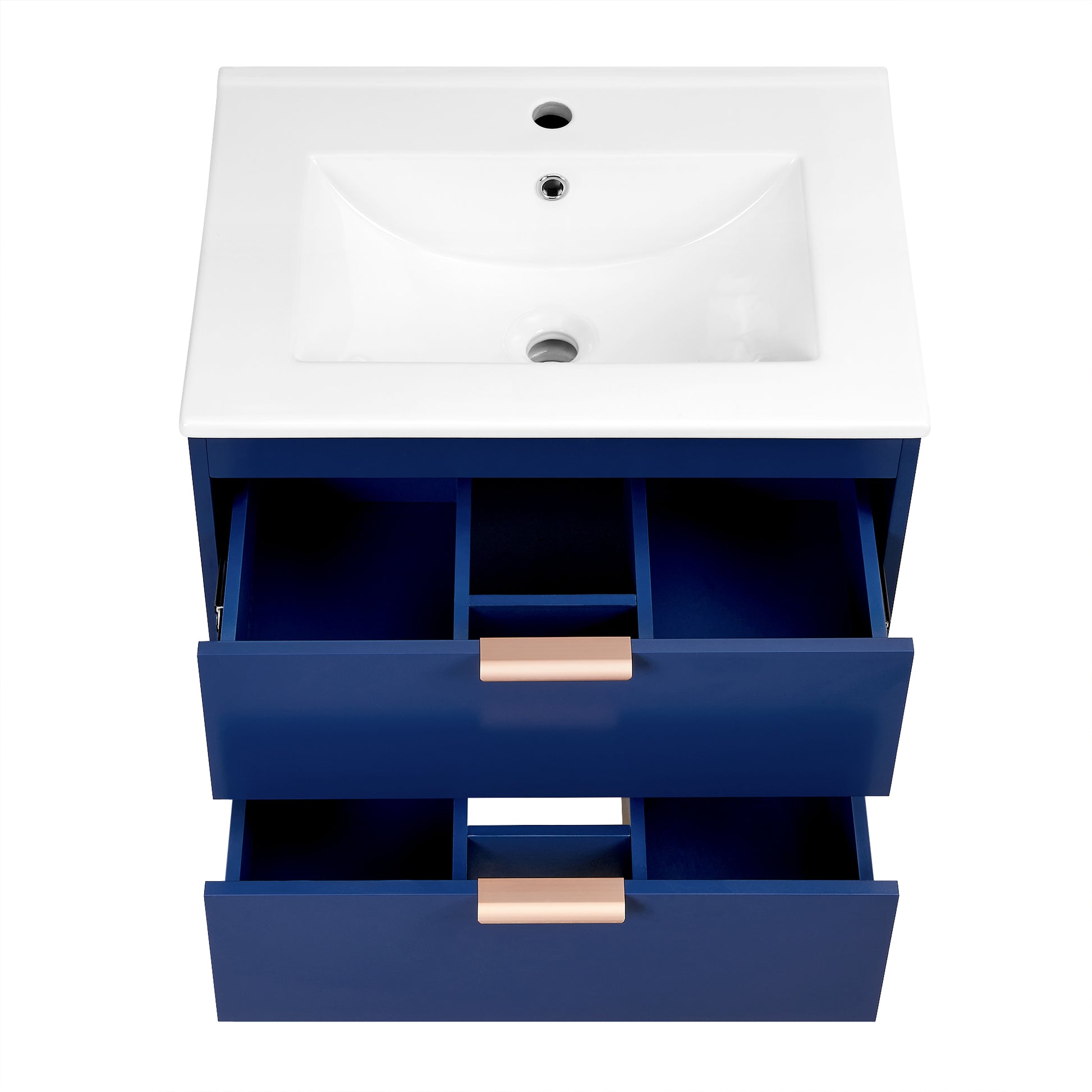 24" Floating Wall Mounted Bathroom Vanity With White Ceramic Sink And Drawer Storage Blue Wall Mounted Ceramic Mdf