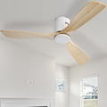 52 Inch Ceiling Fan Natural 3 Solid Wood Fan Blade Noiseless Reversible Dc Motor Remote Control For Living Room White Metal & Wood