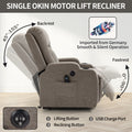 Infinite Position Single Motor Up To 350 Lbs Power Lift Recliner Chair For Elderly, Heavy Duty Motion Mechanism With 8 Point Vibration Massage And Lumbar Heating, Usb Charging Port, Cup Holders, Brown White Metal Primary Living Space Heavy Duty Pine