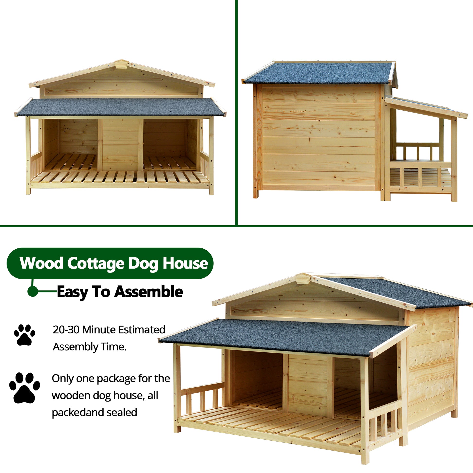 Durable Waterproof Dog Houses For Small Medium Large Dogs Outdoor & Indoor, Wooden Puppy Shelter Large Doghouse With Porch For Winter Wood Solid Wood