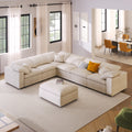 Oversized Modular Sectional Sofa With Ottoman L Shaped Corner Sectional For Living Room, Office, Spacious Space Beige Polyester 7 Seat