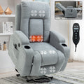 Infinite Position Single Motor Up To 350 Lbs Power Lift Recliner Chair For Elderly, Heavy Duty Motion Mechanism With 8 Point Vibration Massage And Lumbar Heating, Usb Charging Port, Cup Holders, Grey White Metal Primary Living Space Heavy Duty Pine Grey