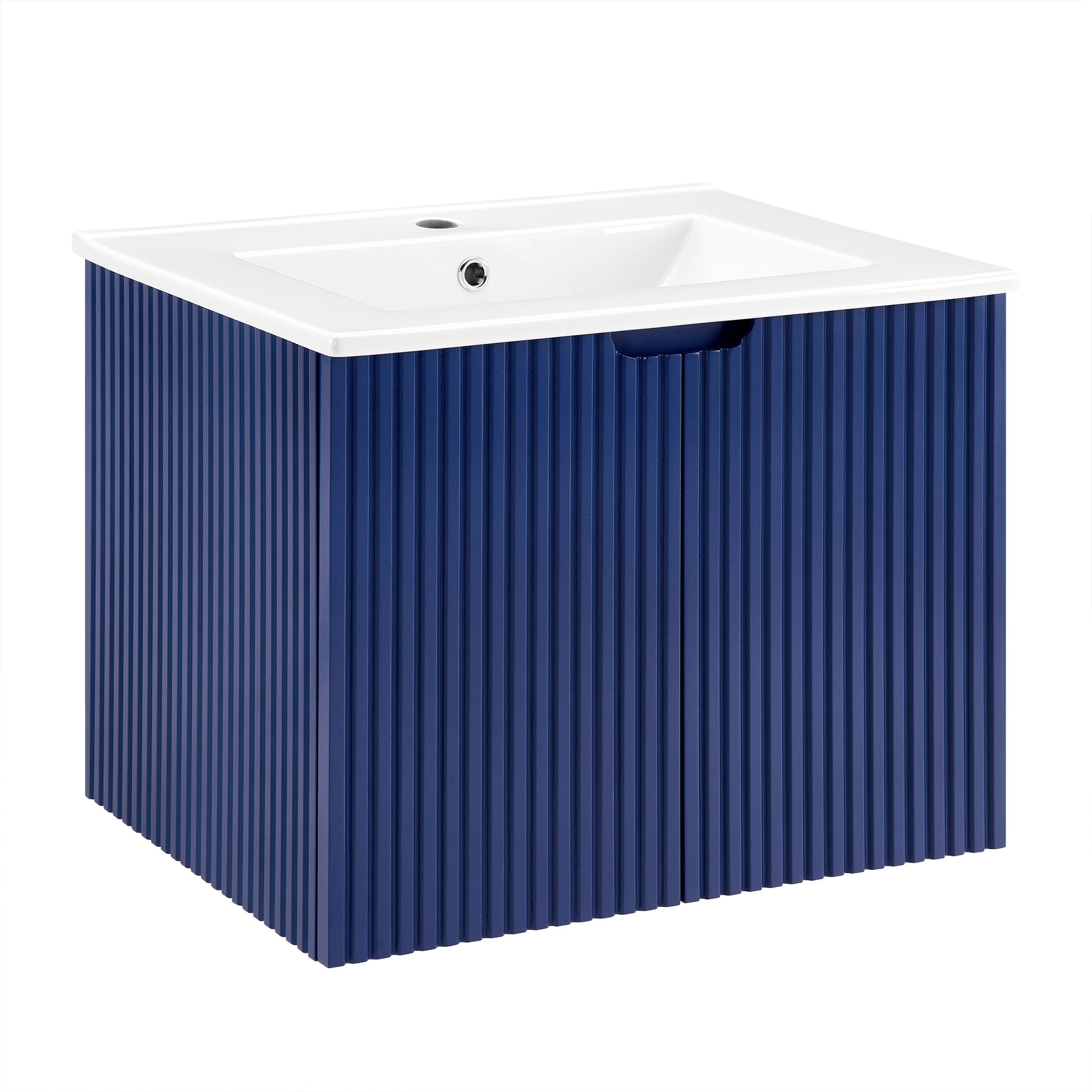 24" Floating Wall Mounted Bathroom Vanity With White Porcelain Sink And Soft Close Doors Blue Ceramic Mdf