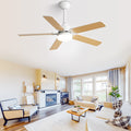 Energy Saving 42 Inch Ceiling Fan 5 Blades Noiseless Reversible Dc Motor Remote Control With Led Light White Mdf