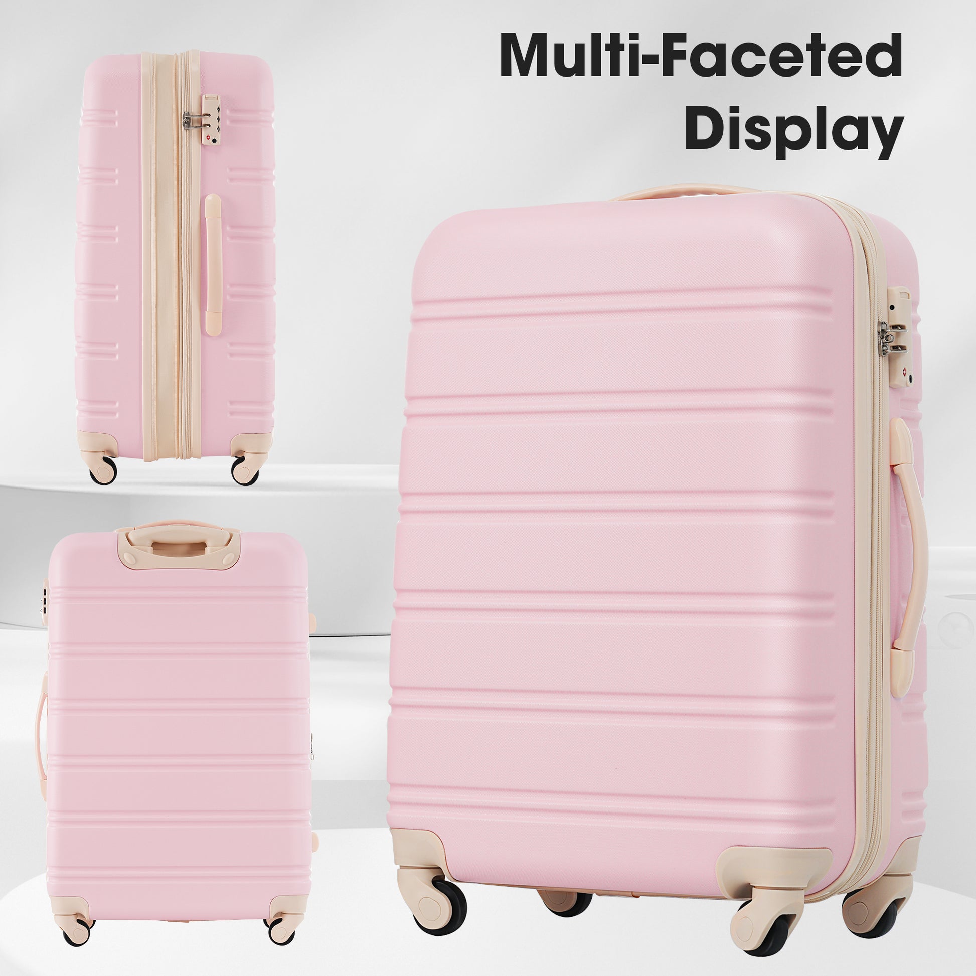 3 Piece Luggage Set Hardside Spinner Suitcase With Tsa Lock 20" 24' 28" Available Light Pink Abs