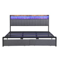 King Bed Frames With Storage Headboard And Drawers, Led Platform Bed Frame King Size, Led Upholstered Bed Frame With Charging Station, No Box Spring Needed, Easy Assembly, Grey Box Spring Not Required King Gray Metal Bedroom Bed Frame Mdf Metal