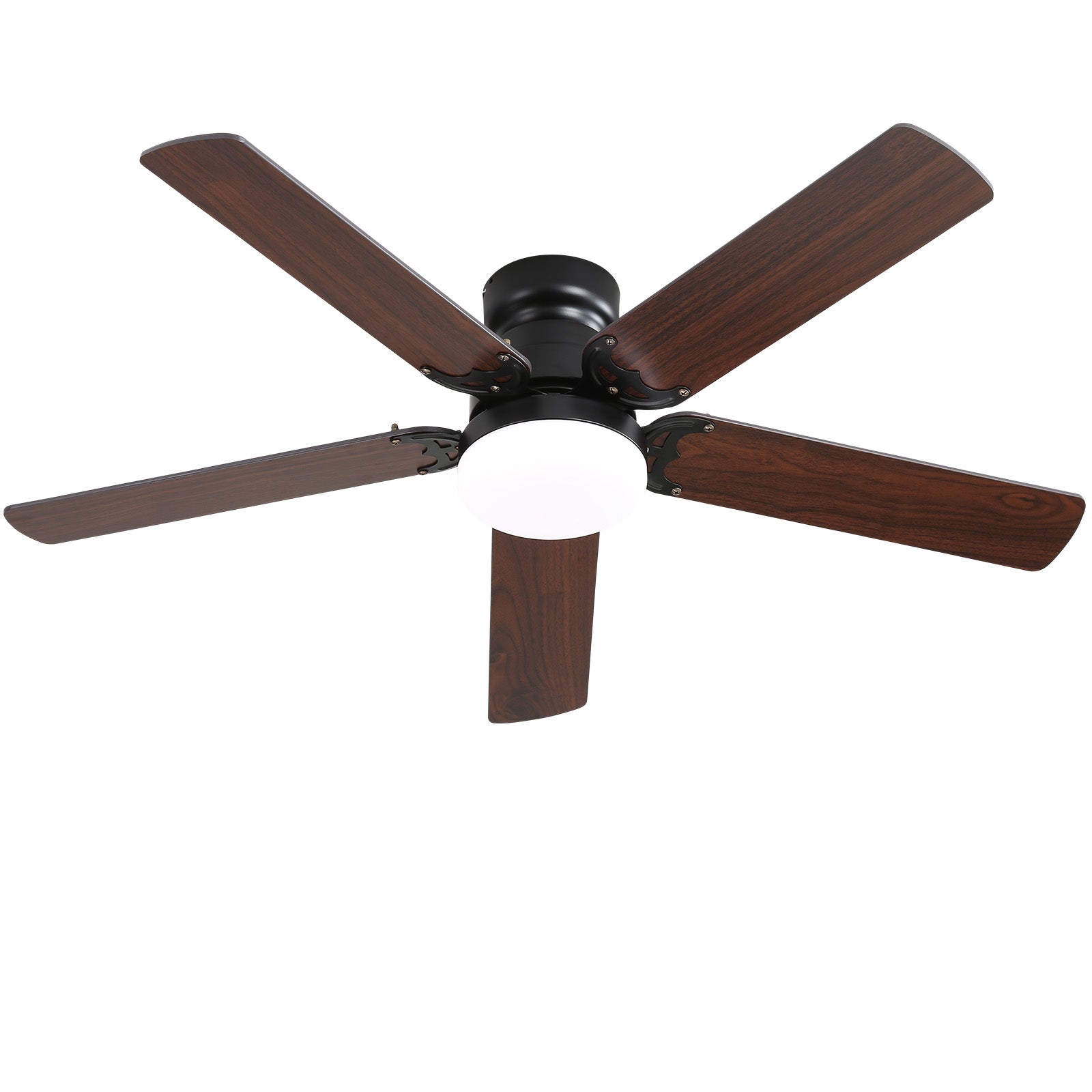 Low Profile 42 Inch Ceiling Fan 5 Blades Noiseless Reversible Dc Motor Remote Control With Led Light Black Mdf