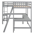 Wood Twin Size L Shaped Loft Bed With Ladder And 2 Built In L Shaped Desks, Gray Box Spring Not Required Twin White Wood Bedroom Solid Wood Mdf