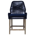 Dark Blue And Weathered Wash Counter Height Stools Set Of 2 Solid Blue Light Brown Dining Room Foam Wipe Clean Coastal Dining Chairs Mahogany Open Back Woven Rope