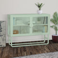 Stylish Tempered Glass Cabinet Credenza With 2 Fluted Glass Doors Adjustable Shelf U Shaped Leg Anti Tip Dust Free Enclosed Cupboard For Kitchen Living Room Light Green Light Green Tempered Glass