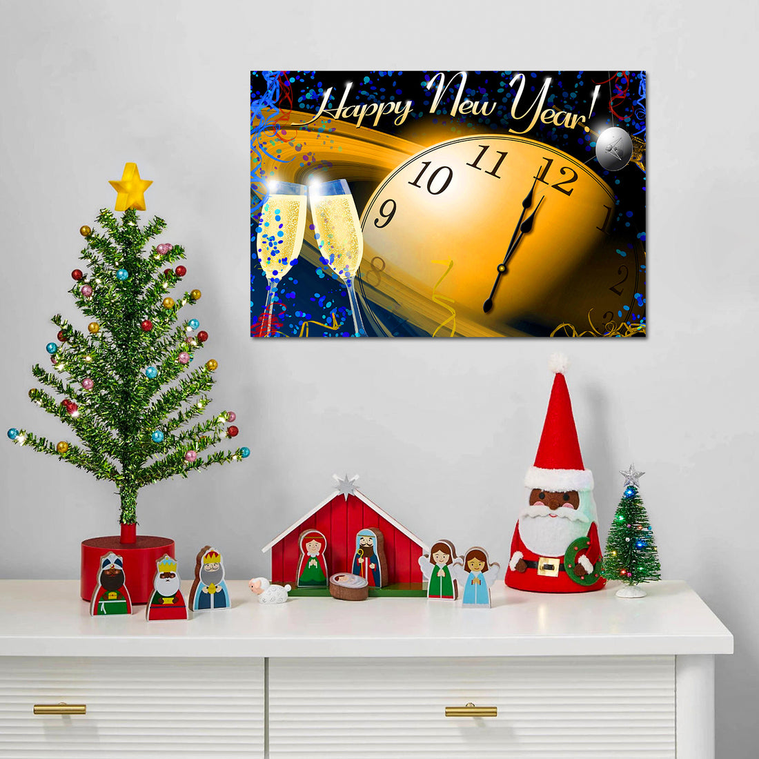 1Pc Framed Canvas Wall Art Decor Painting For Year,Happy Year Count Down Gift Painting For Year Gift,Decoration For Chrismas Eve Office Living Room, Bedroom Decor 4028In Thickness 1.5Inch Rectangle Framed Multicolor Year'S Oversized 41In Canvas Cultures