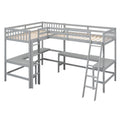 Wood Twin Size L Shaped Loft Bed With Ladder And 2 Built In L Shaped Desks, Gray Box Spring Not Required Twin White Wood Bedroom Solid Wood Mdf