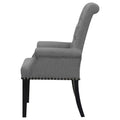 Grey Tufted Arm Chairs With Trim Solid Grey Espresso Dining Room Foam Spot Clean Transitional Arm Chair Rubberwood Tufted Back Foam Fabric
