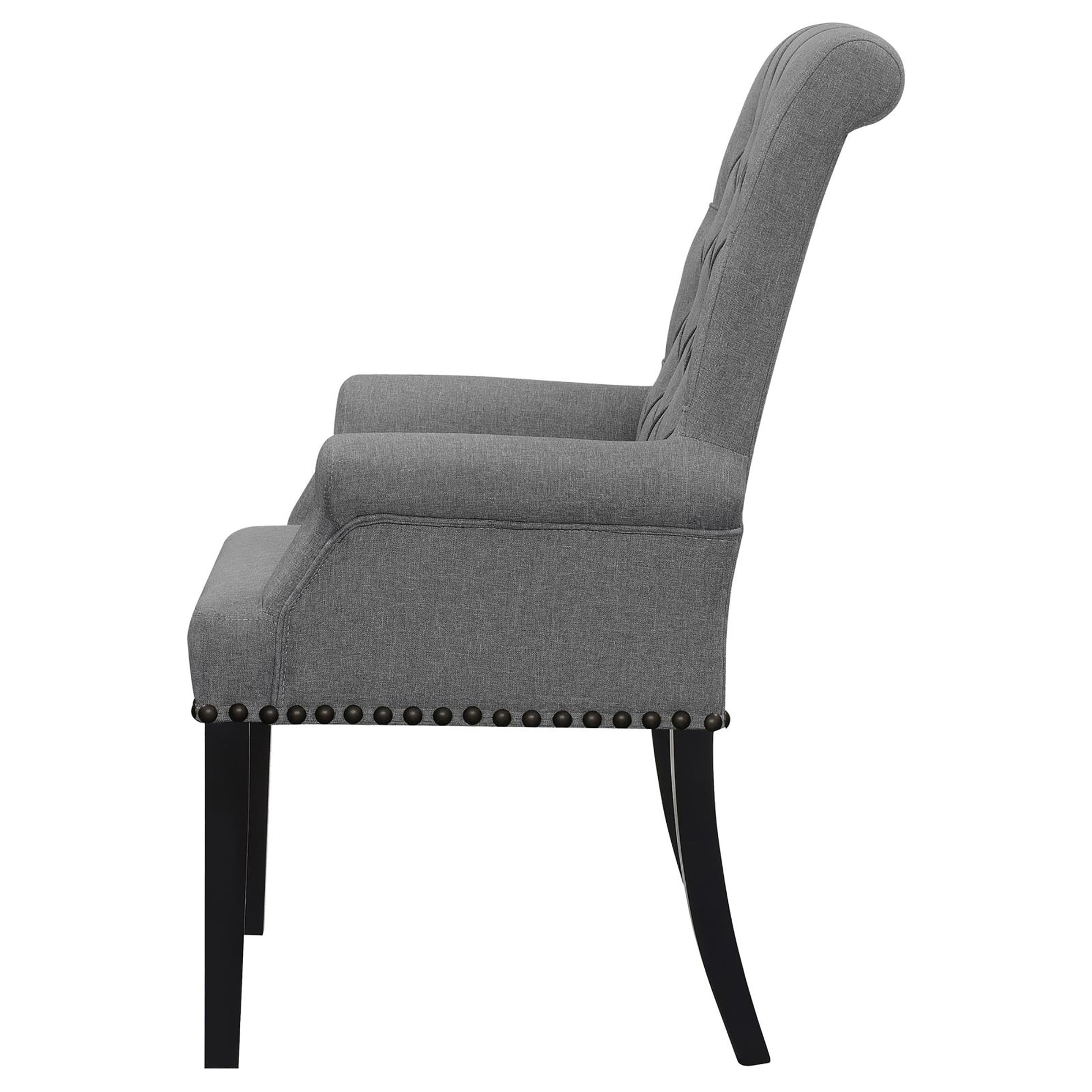 Grey Tufted Arm Chairs With Trim Solid Grey Espresso Dining Room Foam Spot Clean Transitional Arm Chair Rubberwood Tufted Back Foam Fabric