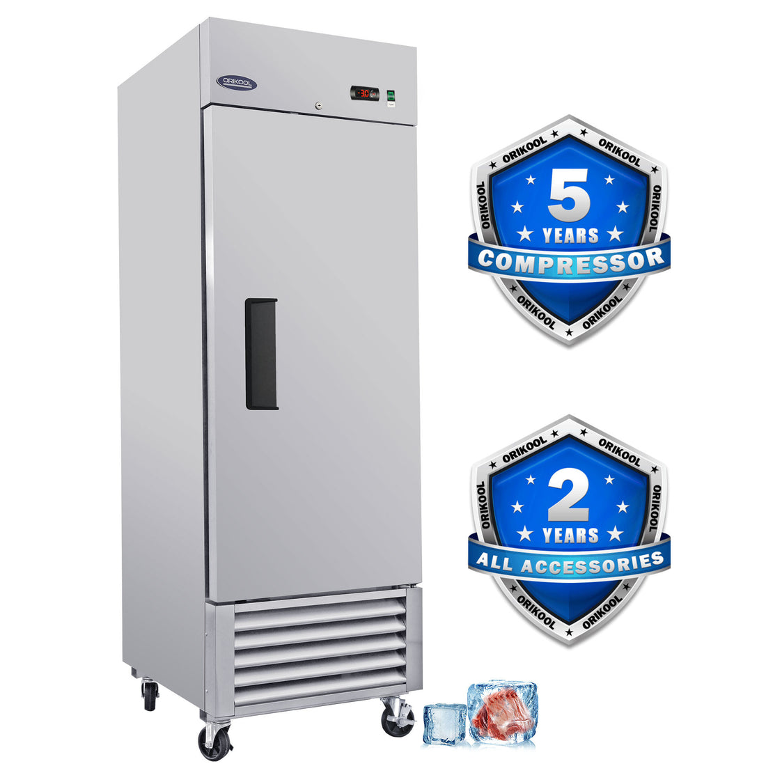 Orikool 27" Commercial Freezer 23 Cu.Ft With 1 Solid Door Reach In Freezers Stainless Steel Etl Approved Upright Freeze Storage Silver Stainless Steel