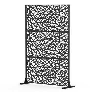 Metal Privacy Screens And Panels With Free Standing, Freestanding Outdoor Indoor Privacy Screen, Decorative Privacy Screen For Balcony Patio Garden, Room Divider, Mesh Shape Black Steel