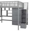 Full Size Loft Bed With Bookshelf,Drawers,Desk,And Wardrobe Gray Full Gray Solid Wood