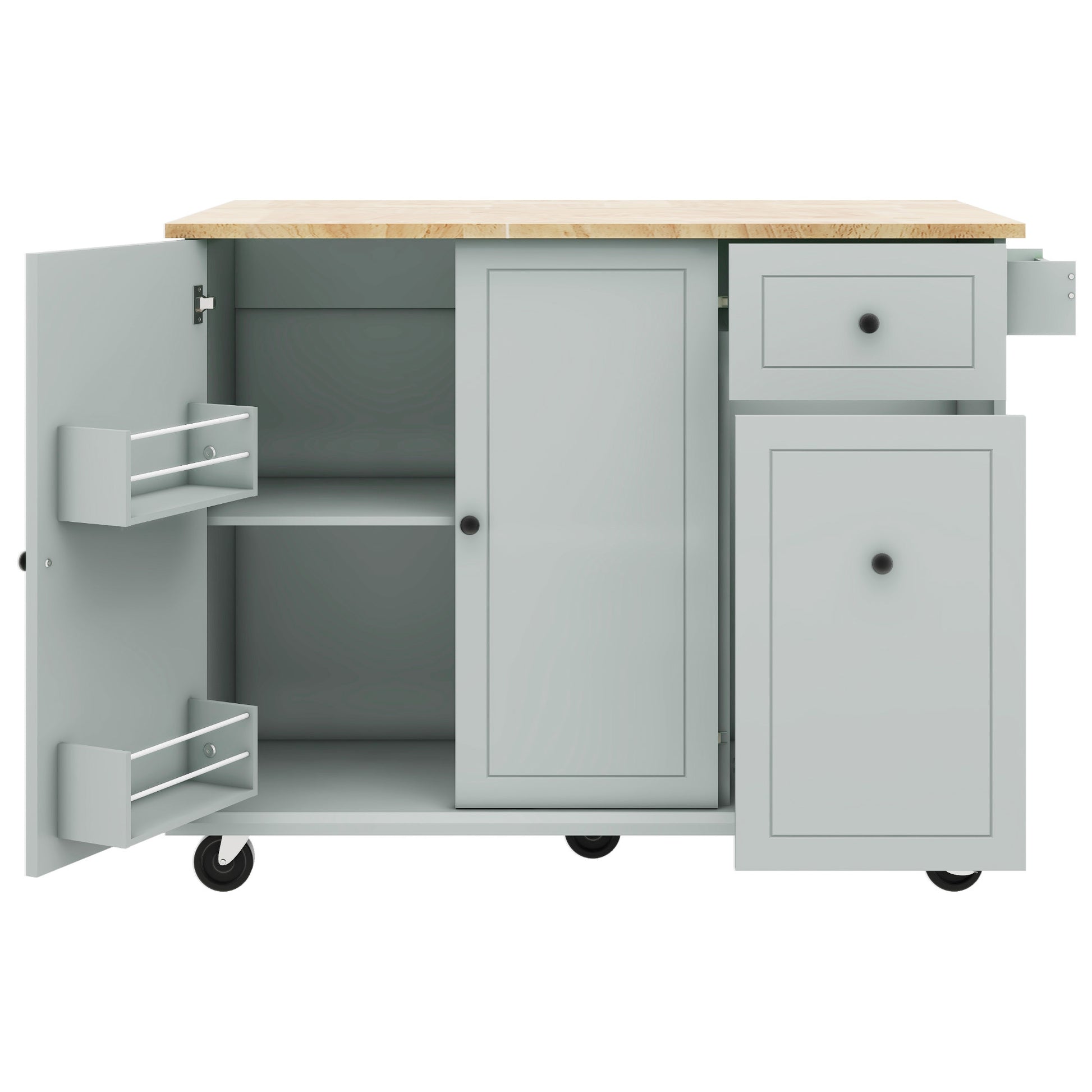 Kitchen Island With Drop Leaf, 53.9" Width Rolling Kitchen Cart On Wheels With Internal Storage Rack And 3 Tier Pull Out Cabinet Organizer, Kitchen Storage Cart With Spice Rack, Towel Rack Grey Blue Grey Blue Kitchen Classic,European,Modern Rectangular