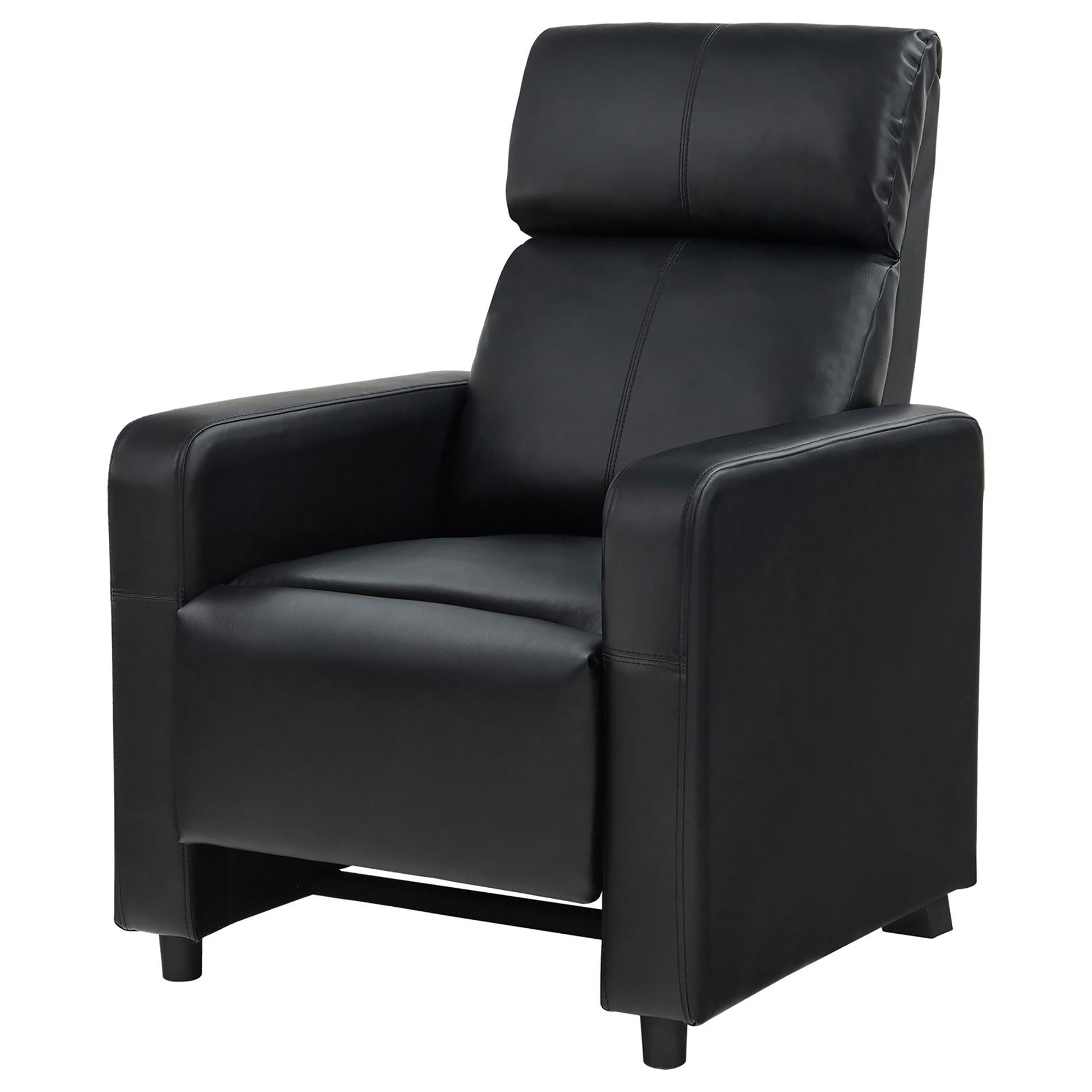 Black Upholstered Push Back Recliner Black Faux Leather Manual Push Back Wood Primary Living Space Medium Firm Tufted Back Contemporary,Modern Fir Square Arms Foam Faux Leather