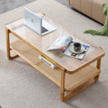 Modern Simple Rectangle Double Layer Solid Wood Glass Desktop Tea Table Rattan Woven Chinese Side Table Small Rectangle Table Suitable For Living Room, Dining Room And Bedroom Natural Solid Wood