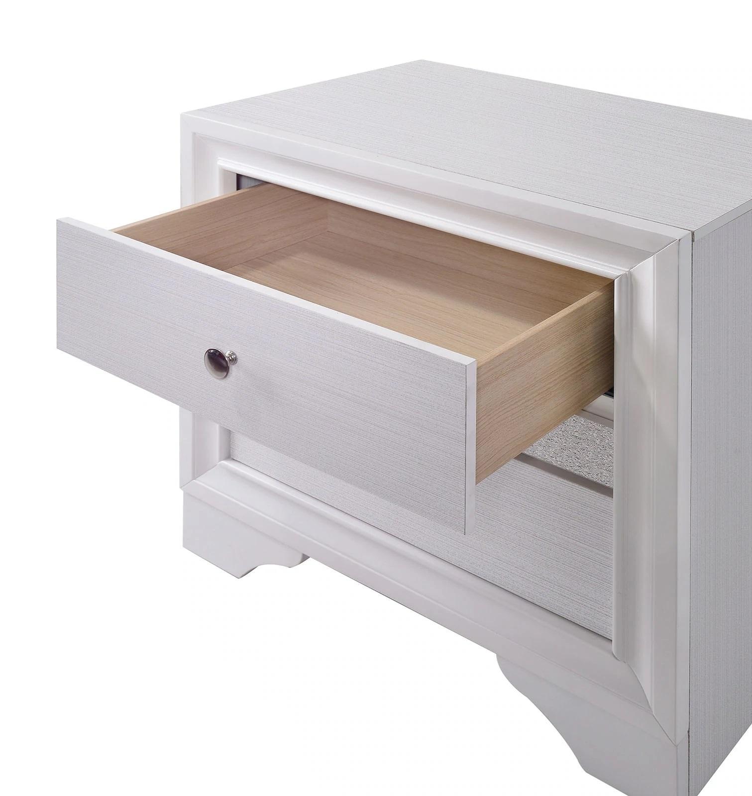 Contemporary 1Pc Nightstand White Finish Silver Accents Hidden Jewelry Drawer Nickel Round Knob Bedside Table Bedroom Furniture White White 2 Drawers Bedroom Bedside Cabinet Contemporary,Modern,Transitional Rubberwood Drawers White Solid Wood