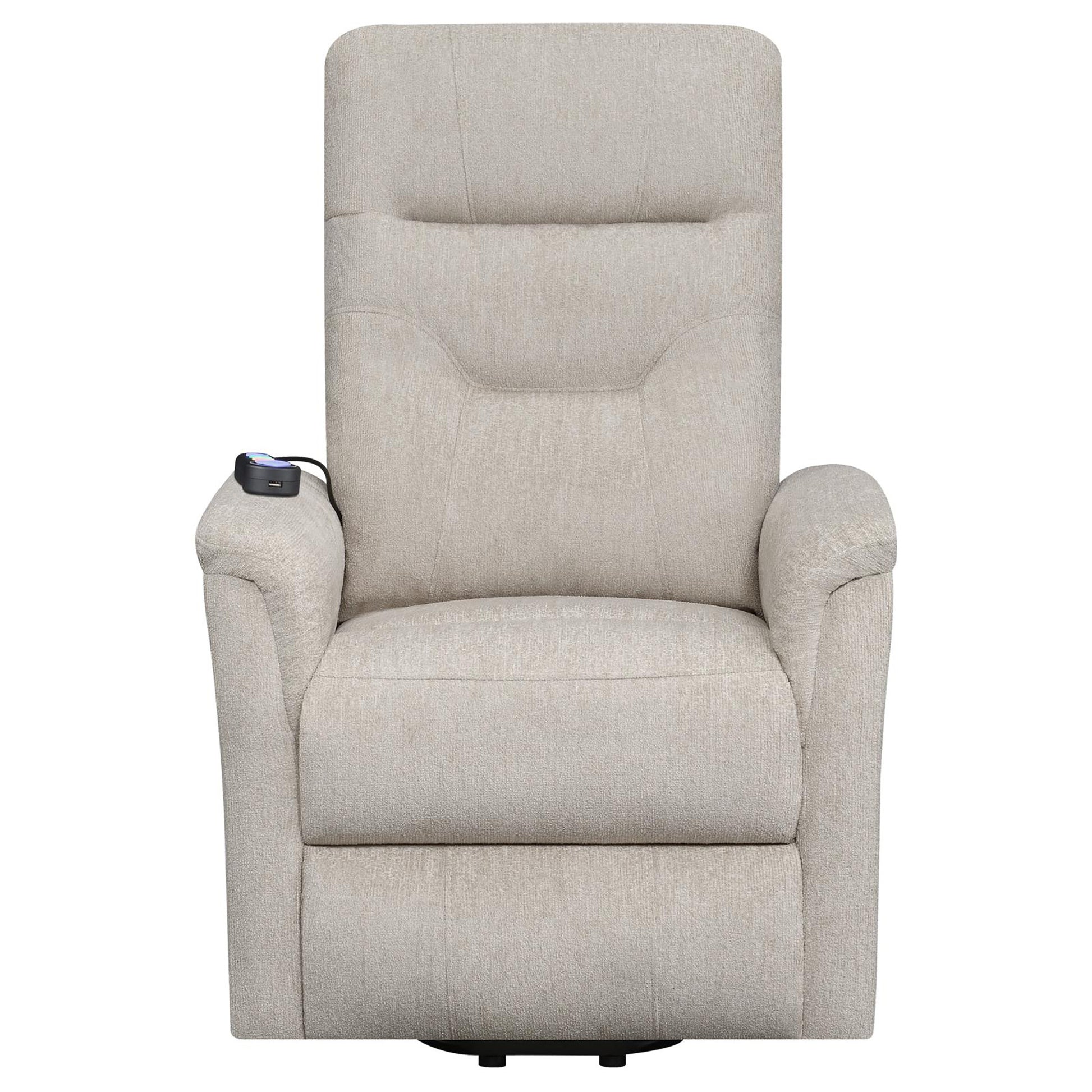 Beige Upholstered Power Lift Recliner With Storage Pocket Beige Chenille Power Remote Wood Primary Living Space Medium Firm Cushion Back Contemporary,Modern Square Arms Foam Fabric