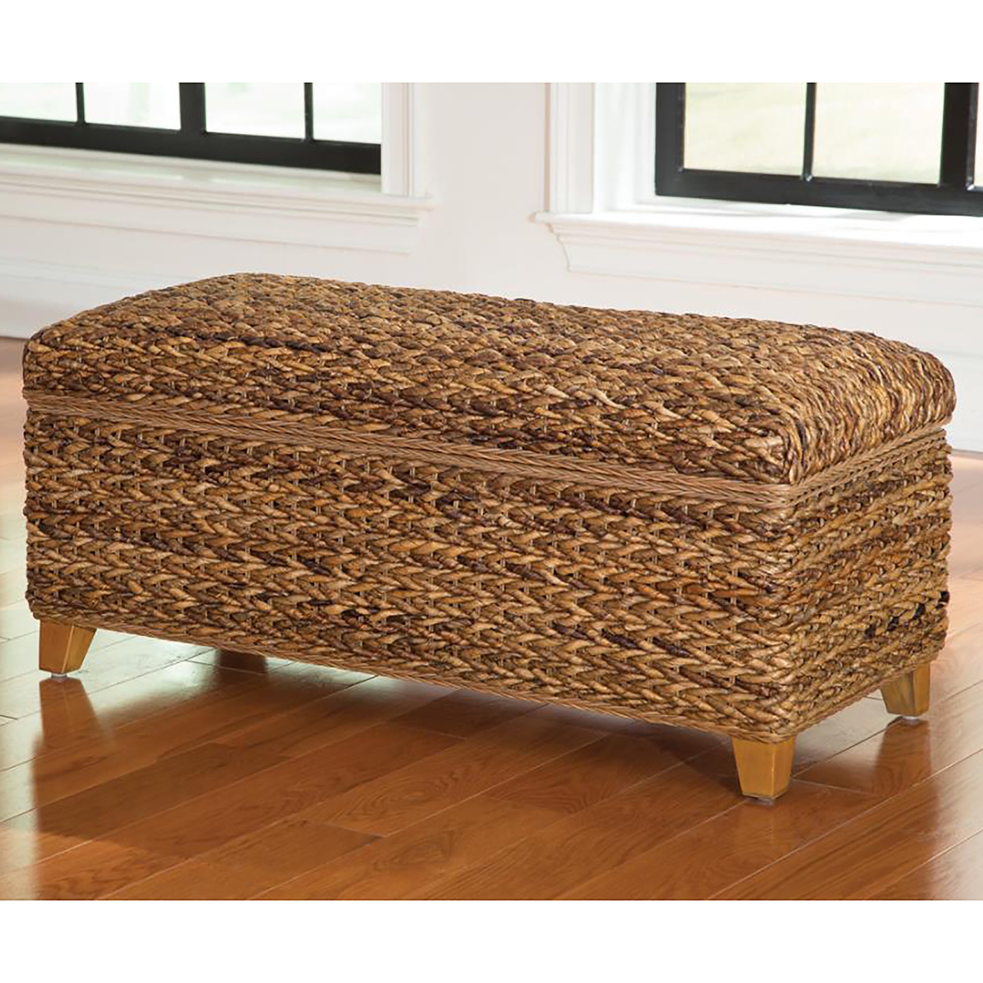 Amber Woven Banana Leaf Storage Trunk Amber Brown Bedroom Solid Coastal Wood