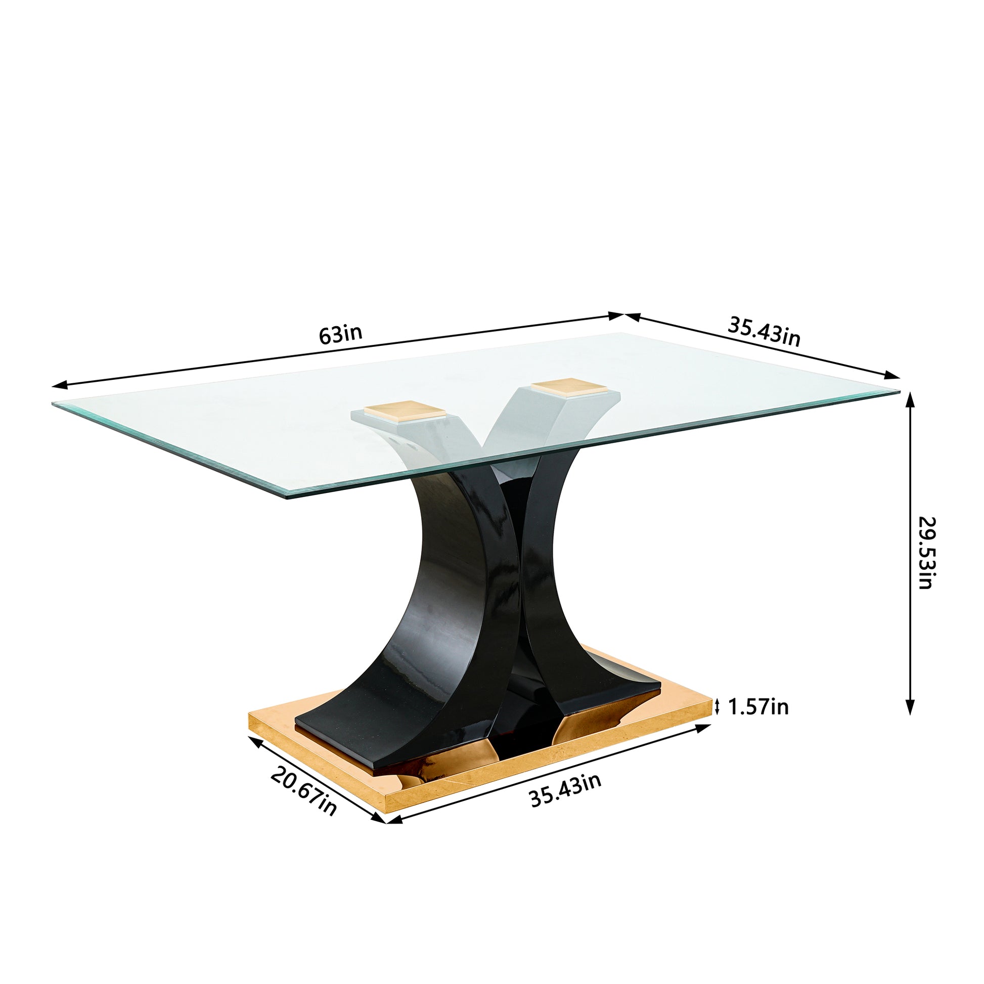 Modern Style Glass Dining Table, Elegant Transparent Design, Solid Support Base, White Dining Chair Set, Gold Plated Legs, Suitable For Restaurant Kitchen Use Set Of 7 White Pu Glass