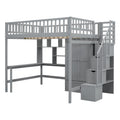 Full Size Loft Bed With Bookshelf,Drawers,Desk,And Wardrobe Gray Full Gray Solid Wood