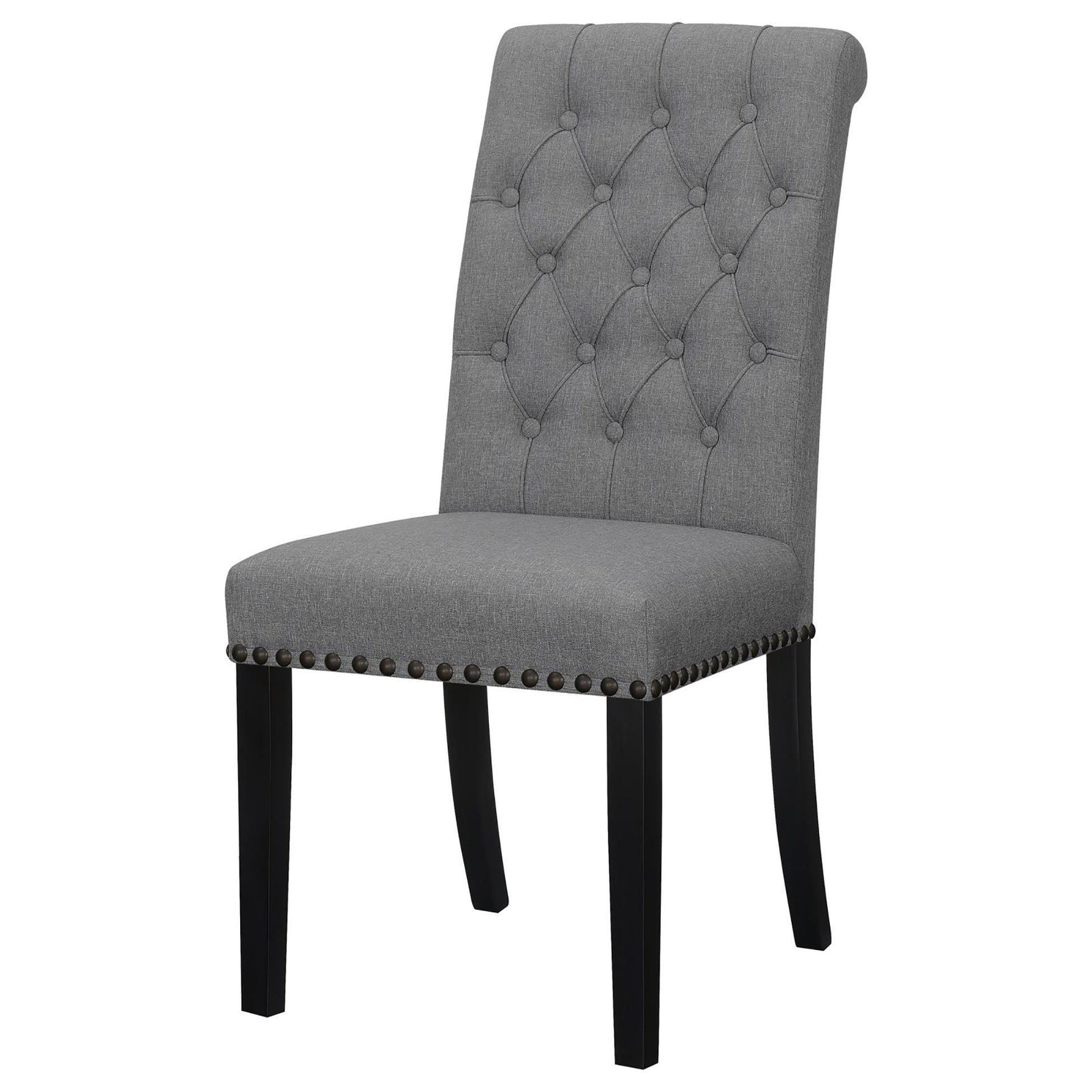 Grey And Rustic Espresso Tufted Side Chairs Set Of 2 Solid Grey Espresso Dining Room Foam Spot Clean Transitional Side Chair Rubberwood Tufted Back Foam Fabric