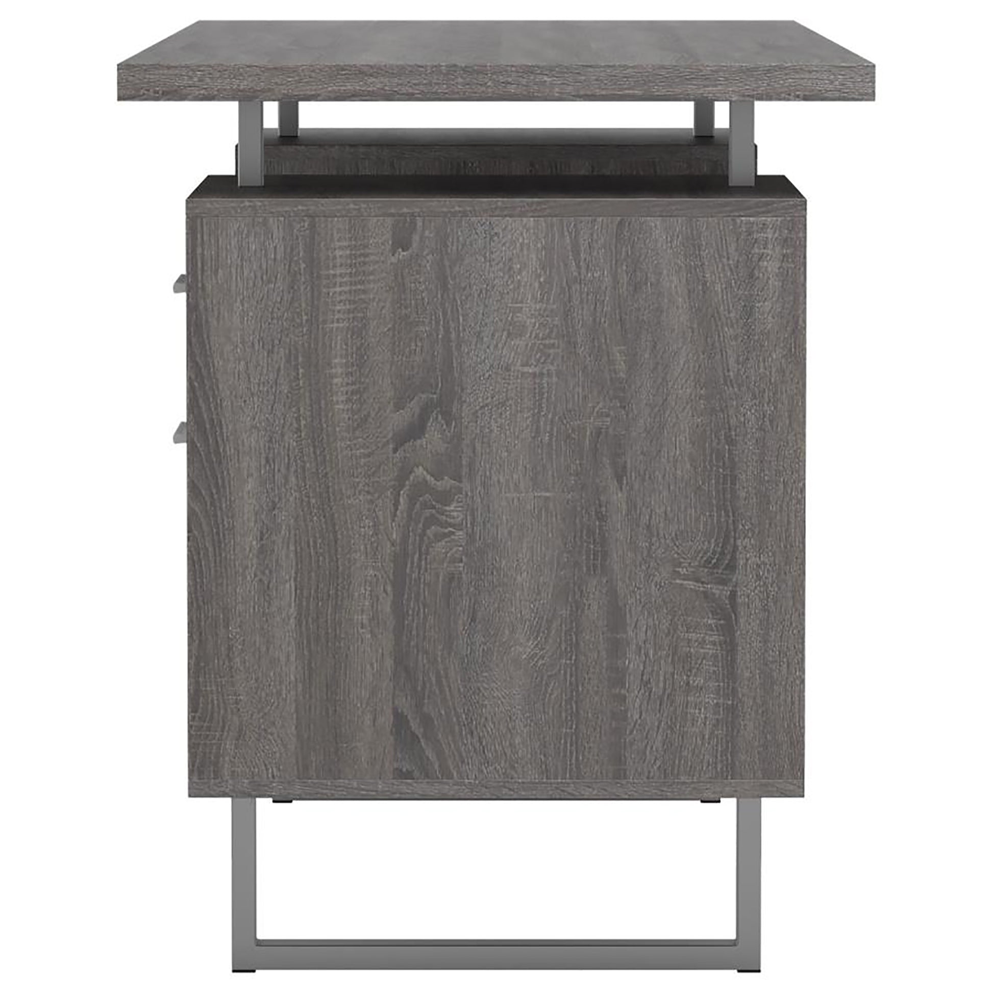 Weathered Grey 2 Drawer Floating Top Office Desk Grey Gray Computer Desk Office Contemporary,Modern Rectangular Drawers Computer Tables Wood Sled