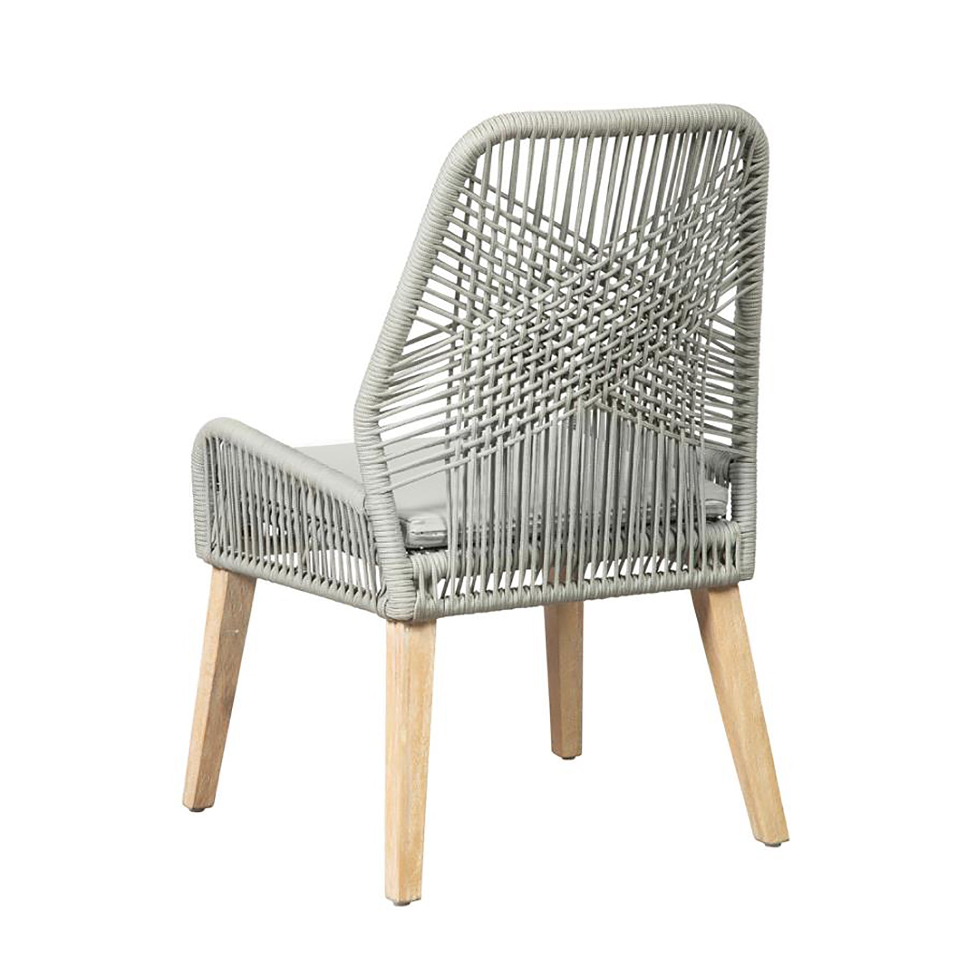 Grey And Weathered Wash Woven Back Side Chairs Set Of 2 Cushion Solid Grey Dining Room Foam Spot Clean Coastal Dining Chairs Mango Solid Back Woven Rope