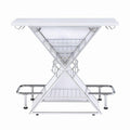 Glossy White And Chrome Bar Unit Glossy White Dining Room Contemporary,Modern Rectangular Glossy Kitchen & Dining Tables Wood Pedestal