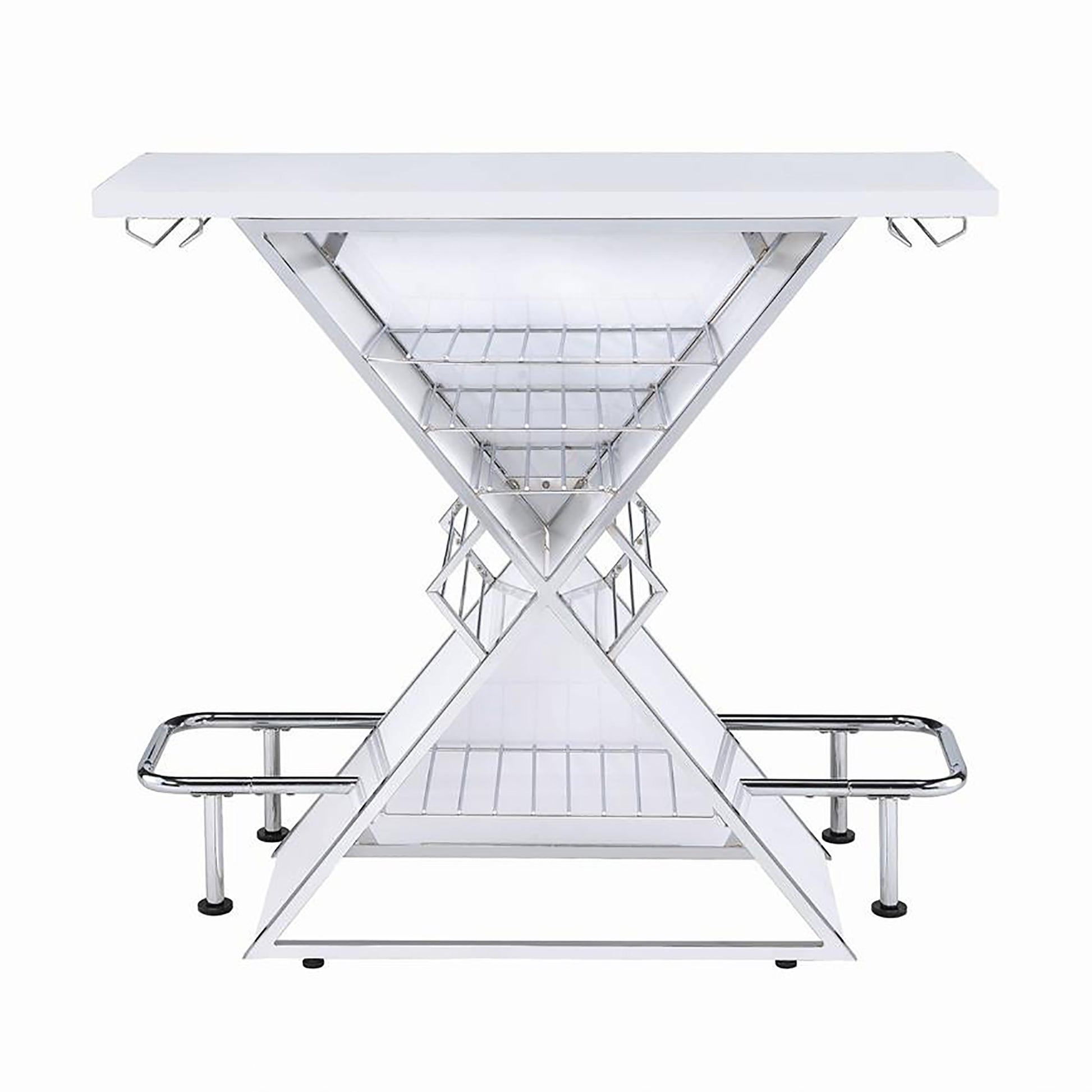 Glossy White And Chrome Bar Unit Glossy White Dining Room Contemporary,Modern Rectangular Glossy Kitchen & Dining Tables Wood Pedestal