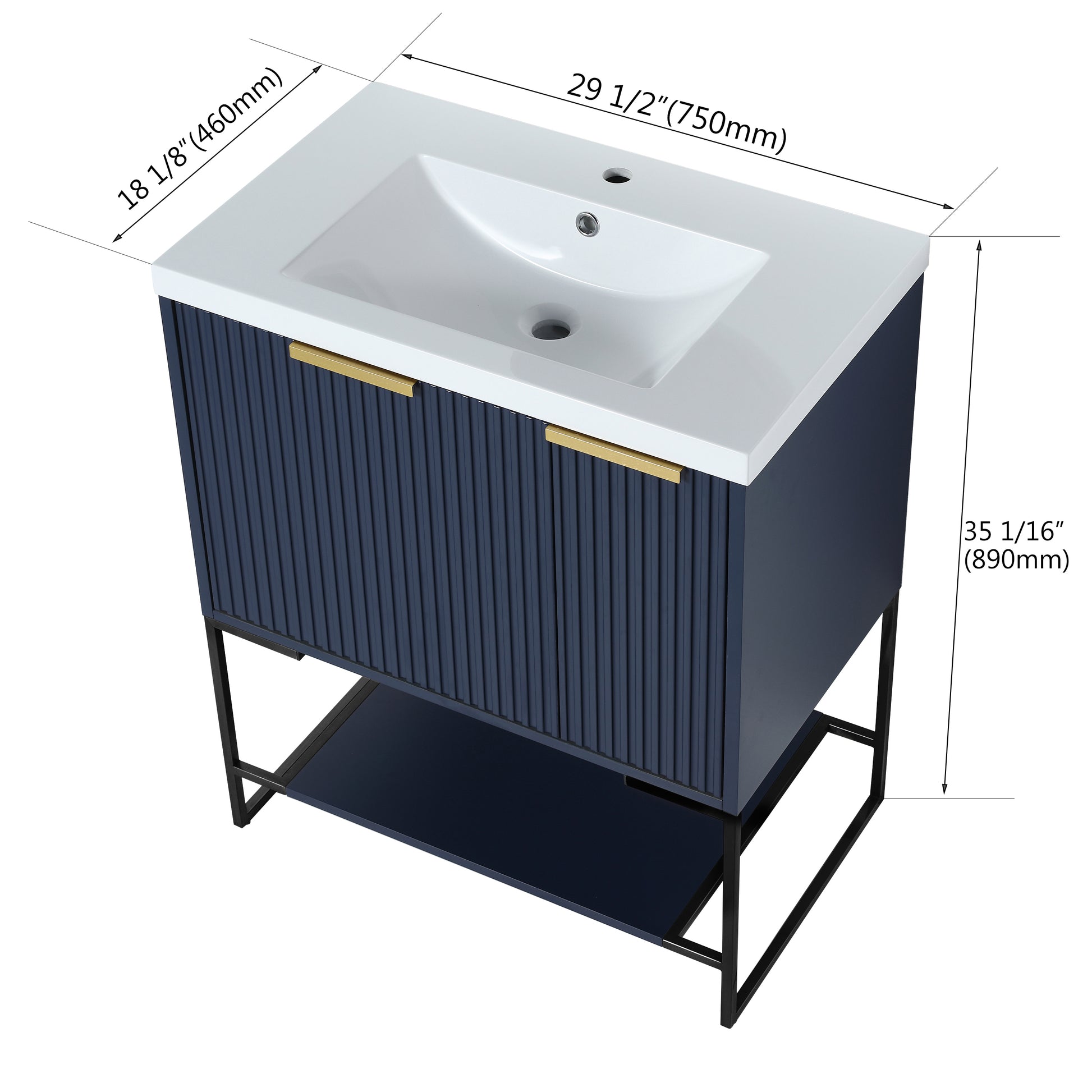 30 Inch Freestanding Bathroom Vanity With Resin Basin,30X18 With Black Feet 1 Navy Blue 1 1 Soft Close Doors Bathroom Freestanding Modern Plywood Plywood